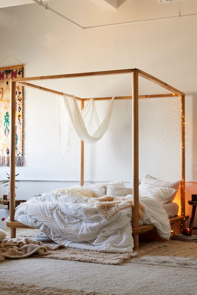 Eva Wooden Canopy Bed Urban Outfitters, How To Put A Canopy On Four Poster Bed