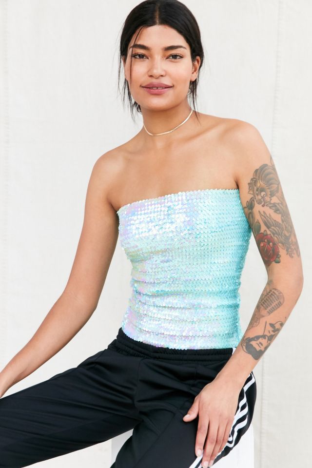 Vintage Light Blue Sequin Tube Top #3