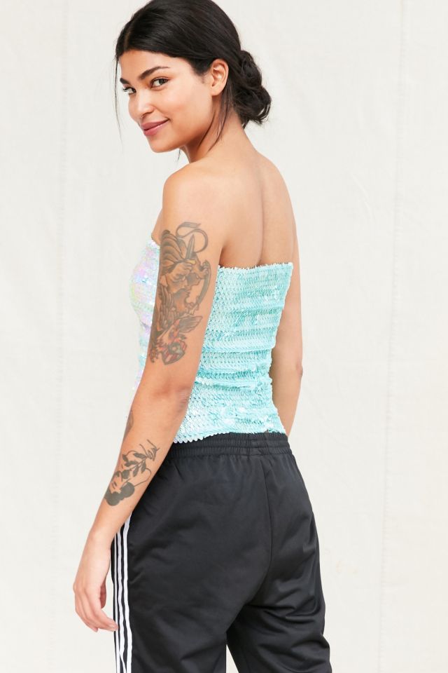Vintage Light Blue Sequin Tube Top #4