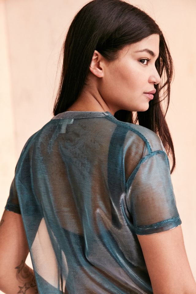 Silence + Noise Iridescent Sheer Mesh Tee | Urban Outfitters
