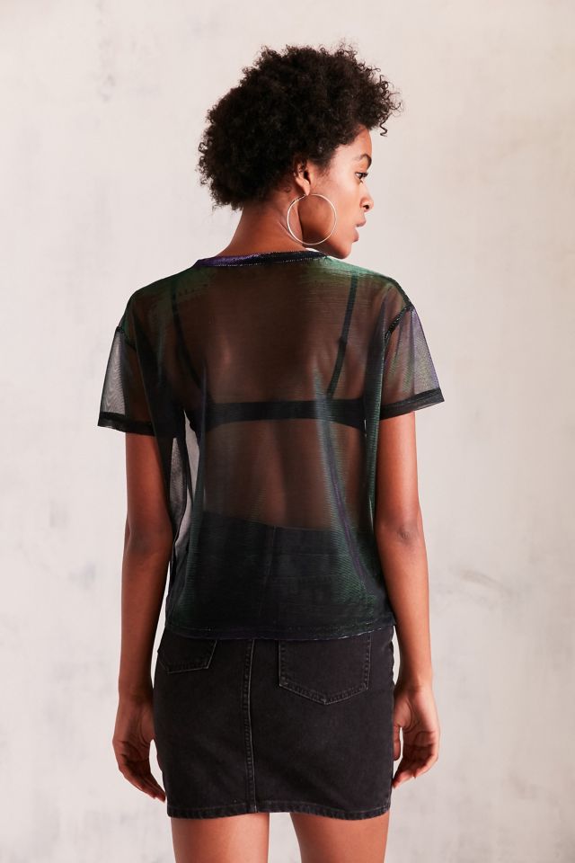 Silence + Noise Iridescent Shimmer Mesh Tee #1