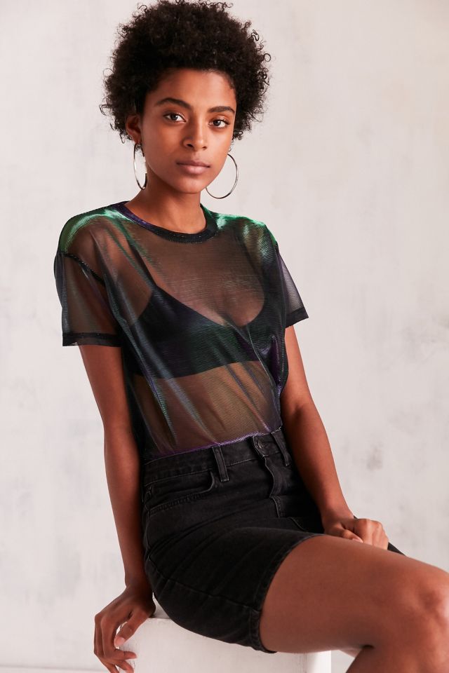Silence + Noise Iridescent Shimmer Mesh Tee #3