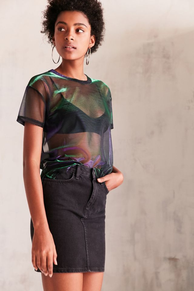 Silence + Noise Iridescent Shimmer Mesh Tee