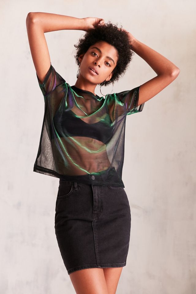 Silence + Noise Iridescent Shimmer Mesh Tee #5