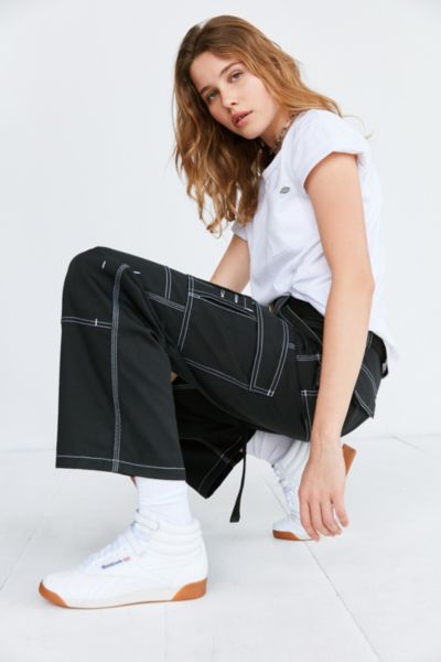 dickies black cargo pants with white stitching