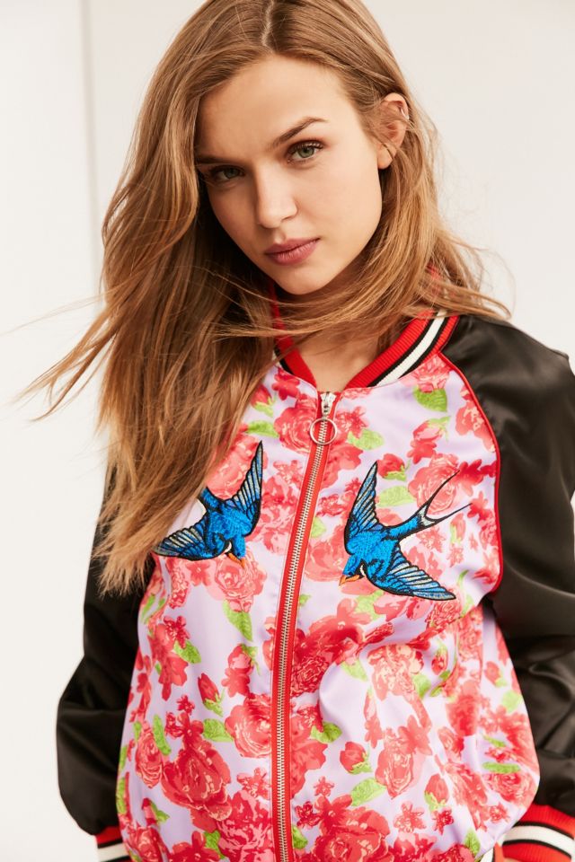 Silence + Noise Arielle Silky Embroidered Bomber Jacket #1