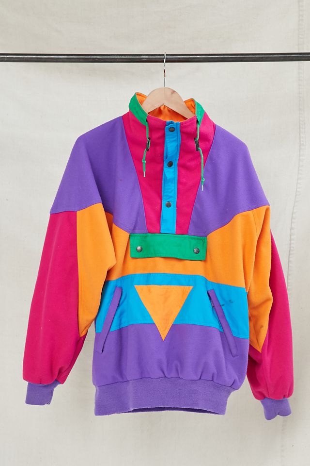 Vintage Color Block Fleece Pullover Jacket