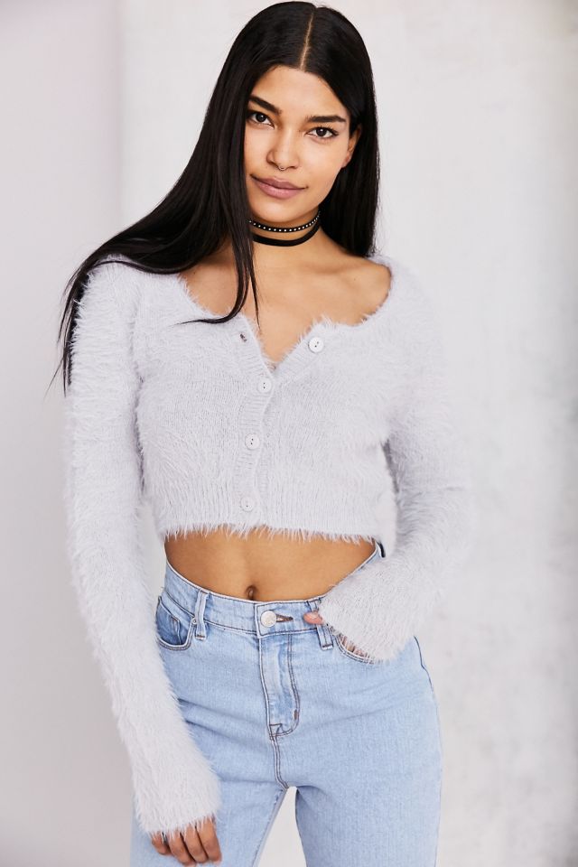 Kimchi Blue Fuzzy Button-Down Cropped Cardigan