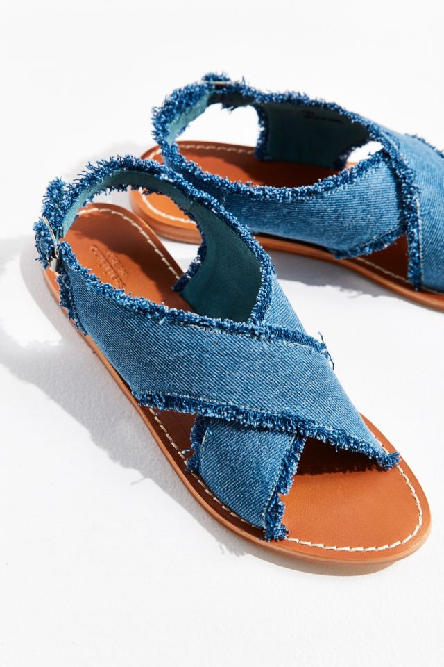 Frayed Denim Cross-Strap Sandal #1