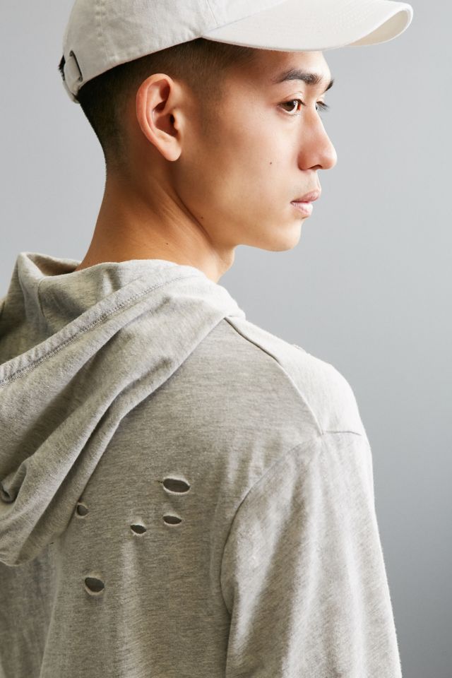 Destructed Double Layer Hooded Long Sleeve Tee #1