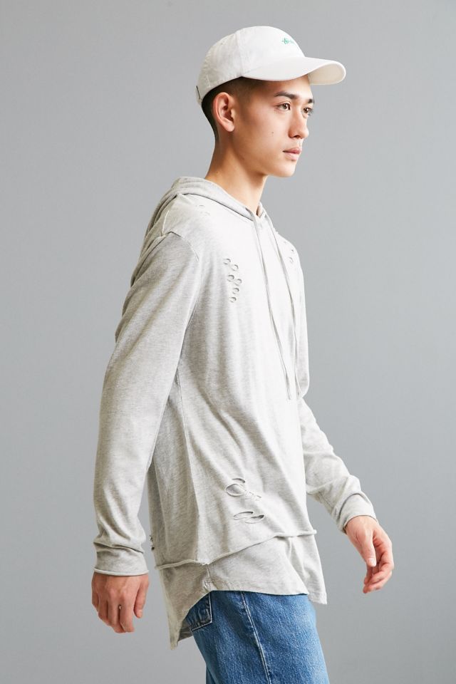 Destructed Double Layer Hooded Long Sleeve Tee #2