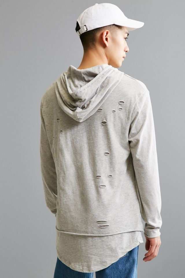 Destructed Double Layer Hooded Long Sleeve Tee #4