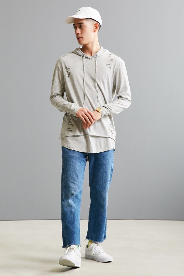 Destructed Double Layer Hooded Long Sleeve Tee #5