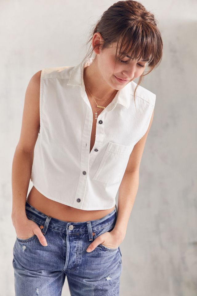Silence + Noise Sleeveless Poplin Button-Down Blouse #4