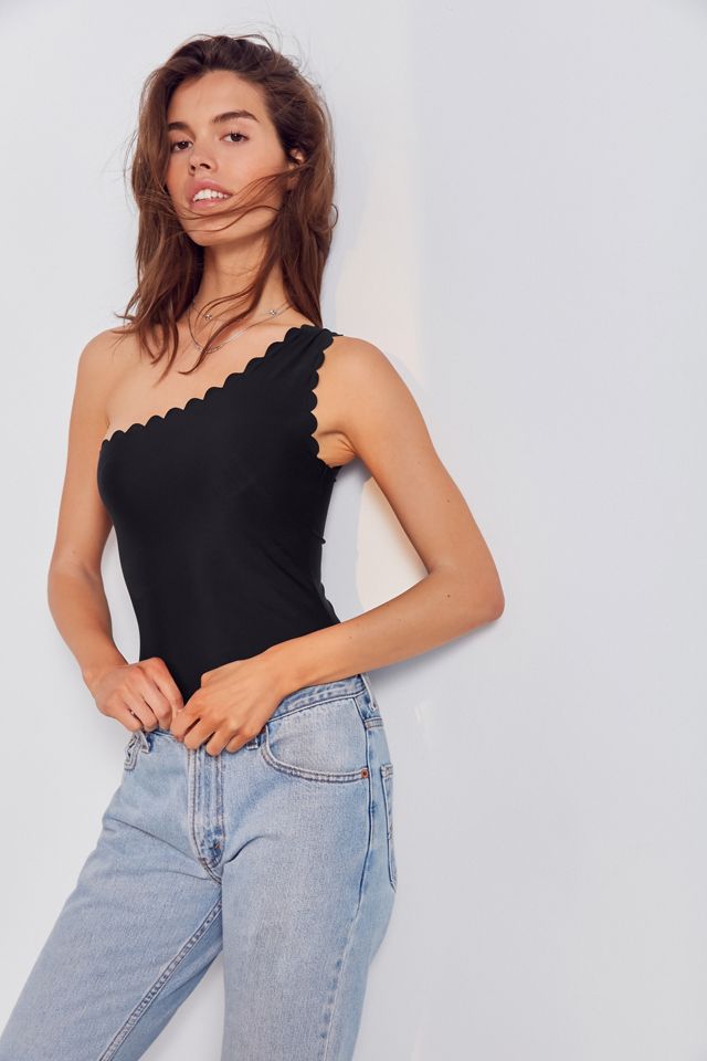 Out From Under Scalloped One-Shoulder Bodysuit #1