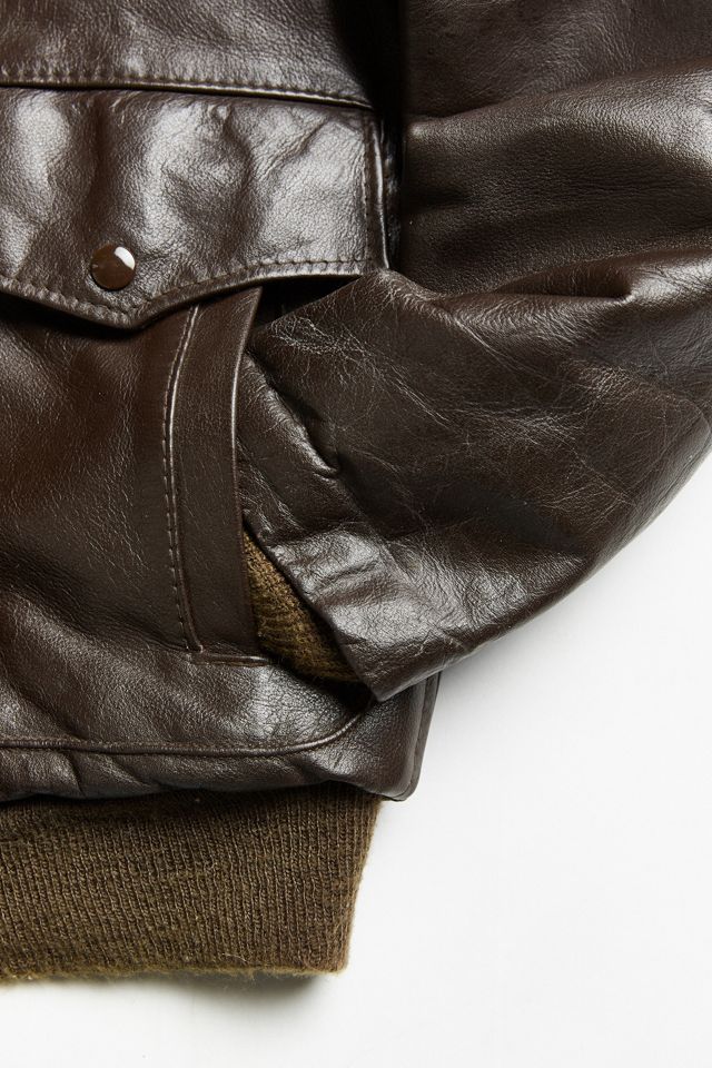 Blouson Aviateur A-2 Vintage Années 70 - Cuir Marron Fourré - Taille L - Made In USA - Occasion TBE
