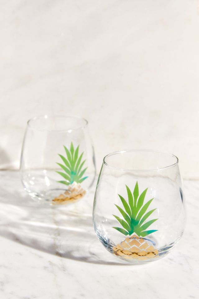Metallic Pineapple Stemless Wine Glass - Set Of 2 #1