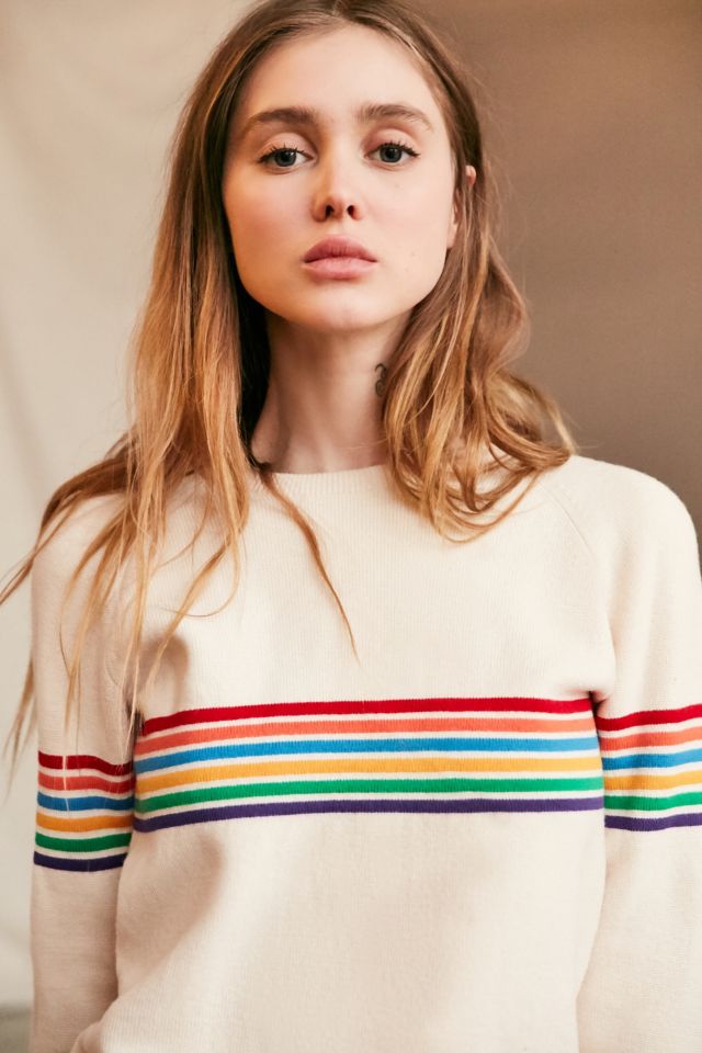 Vintage 70's Tan Rainbow Striped Sweater #1