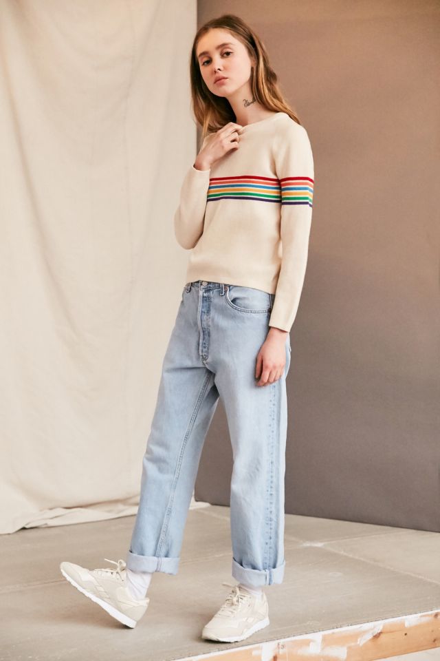 Vintage 70's Tan Rainbow Striped Sweater #2