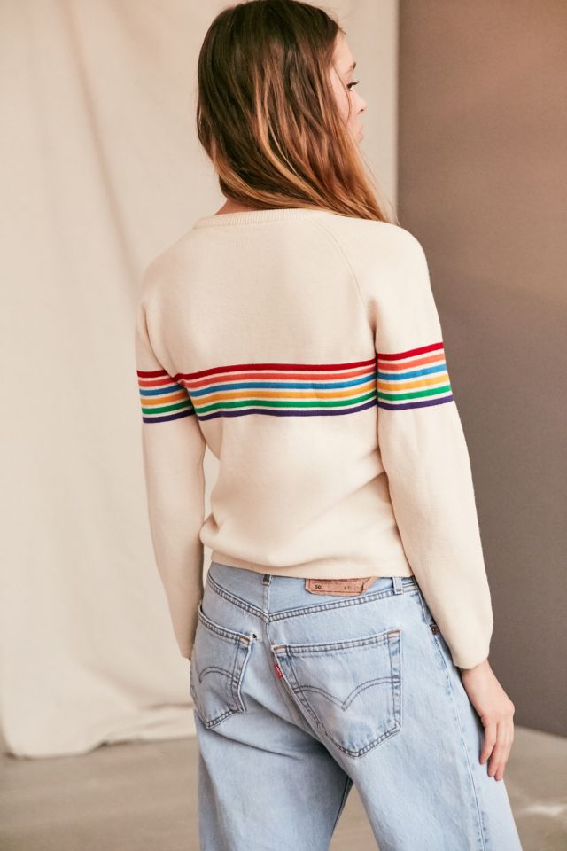 Vintage 70's Tan Rainbow Striped Sweater #3