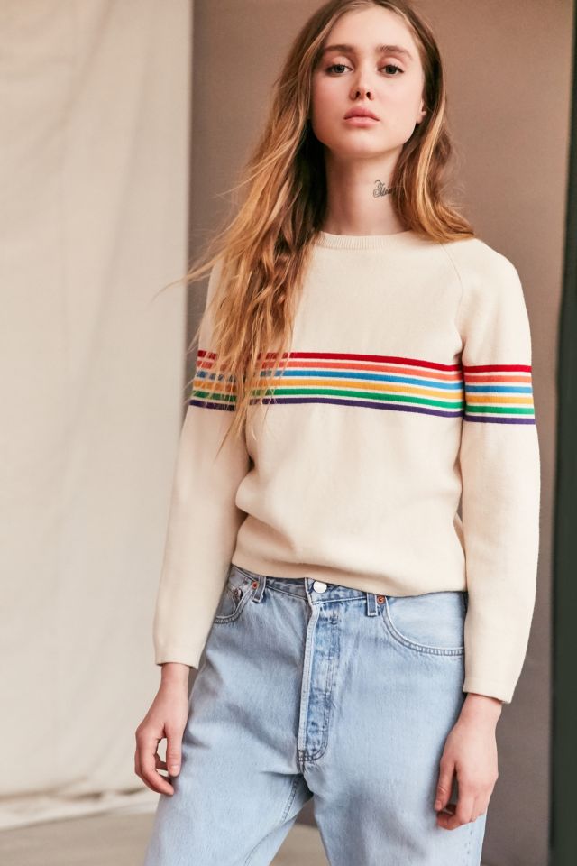 Vintage 70's Tan Rainbow Striped Sweater #4