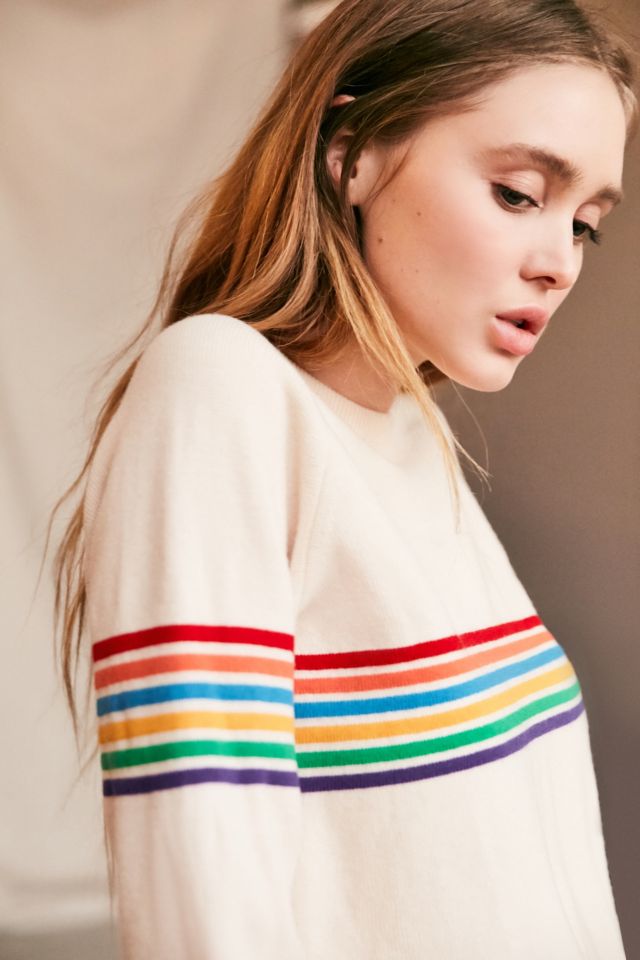 White sweater hot sale with rainbow stripe