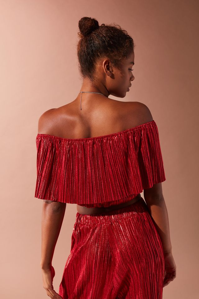 Oh My Love Metallic Accordion Pleat Off-The-Shoulder Set #1