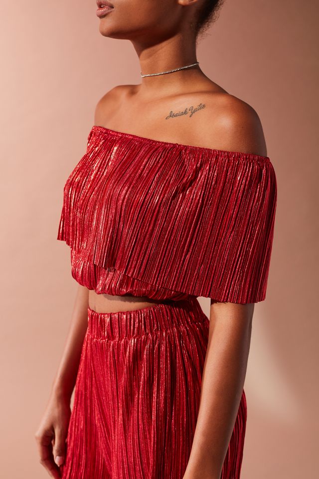 Oh My Love Metallic Accordion Pleat Off-The-Shoulder Set #3