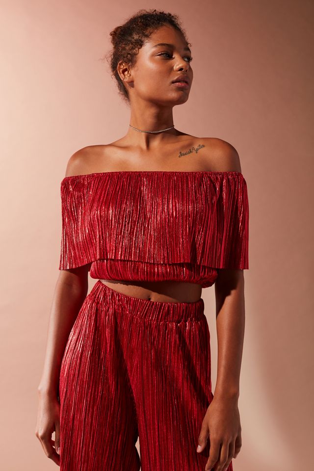 Oh My Love Metallic Accordion Pleat Off-The-Shoulder Set #5