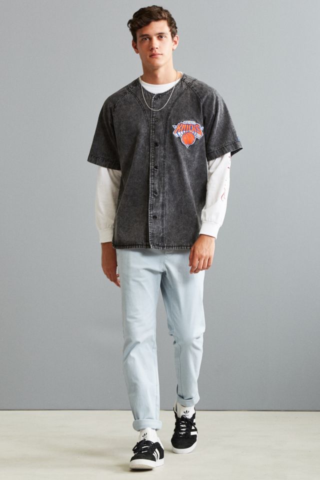 Chemise de baseball en denim des Knicks de New York de la NBA Starter Black Label et UO #5