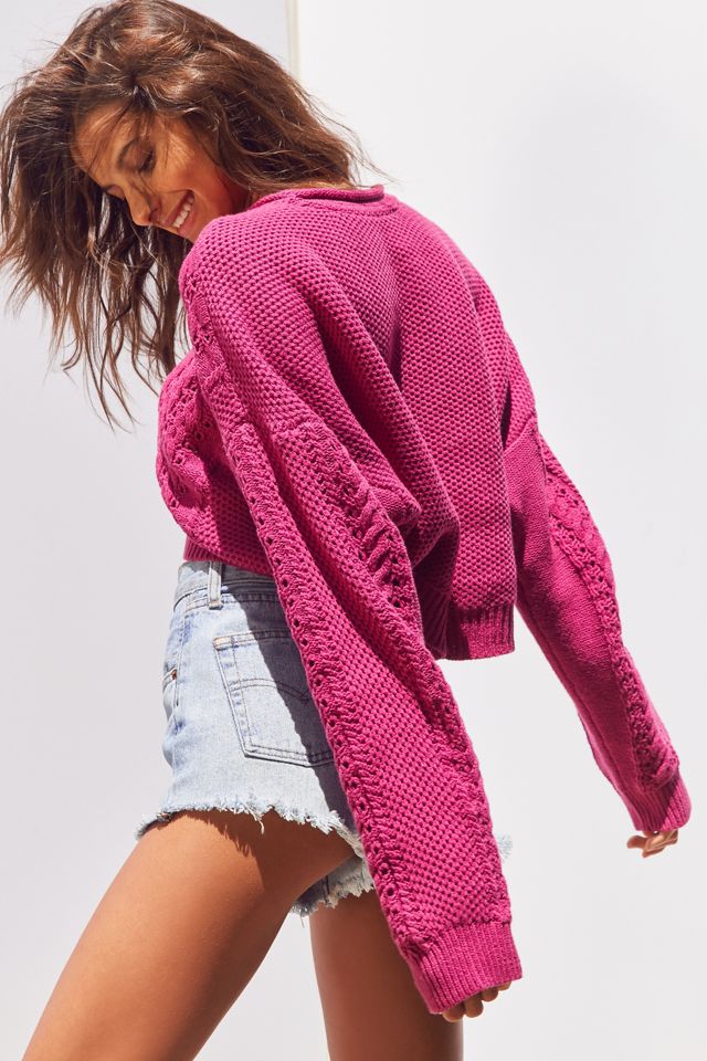 BDG Slouchy High/Low Cable Knit Sweater #1