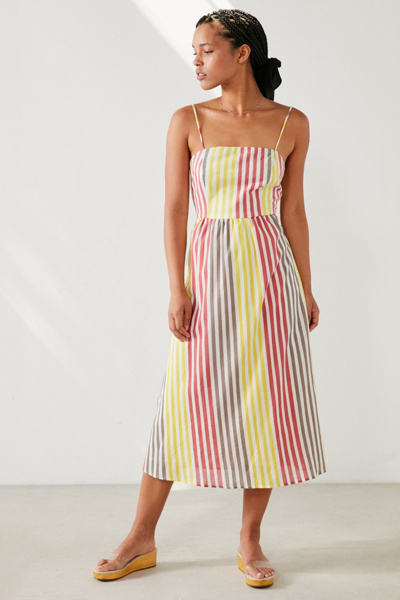 urban outfitters striped midi dress Glamorous Striped Puff Sleeve Midi Dress