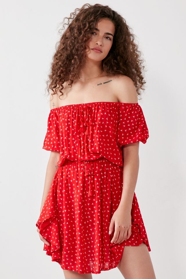 faithfull the brand off the shoulder dress Faithfull The Brand Off-The-Shoulder Tassel-Tie Dress