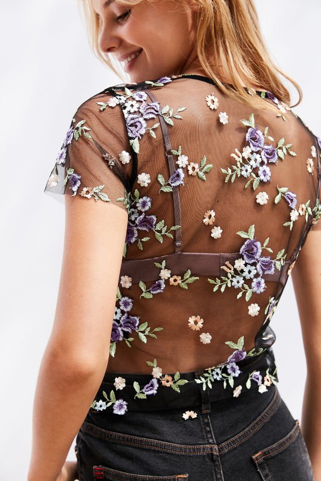 Kimchi Blue Lilac Embroidered Sheer Short Sleeve Tee #5