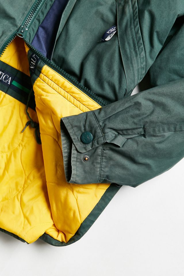 Vintage Nautica Green + Yellow '90s Prep Sport Windbreaker Jacket #4