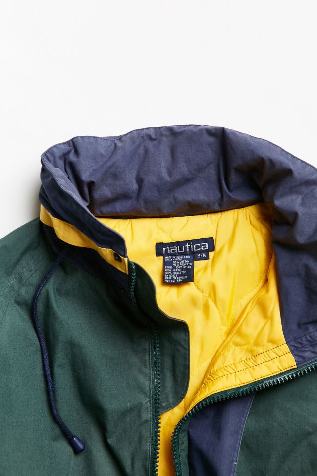 Vintage Nautica Green Yellow 90s Prep Sport Windbreaker Jacket