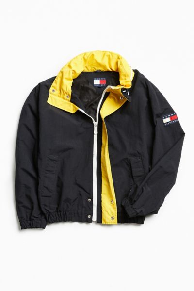 Tommy Black + Yellow '90s Prep Sport Windbreaker Jacket | Urban Outfitters