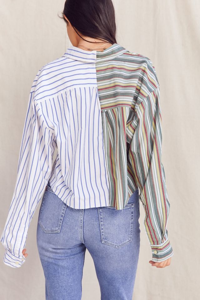 Urban Renewal Recycled Spliced Cropped Button-Down Shirt #3