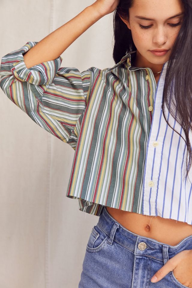 Urban Renewal Recycled Spliced Cropped Button-Down Shirt #4