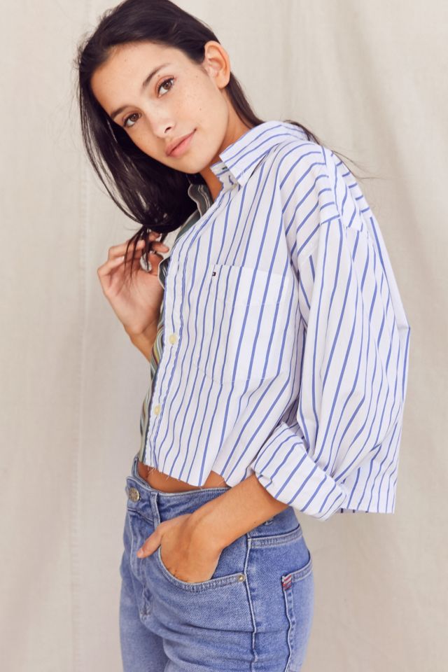 Urban Renewal Recycled Spliced Cropped Button-Down Shirt #5