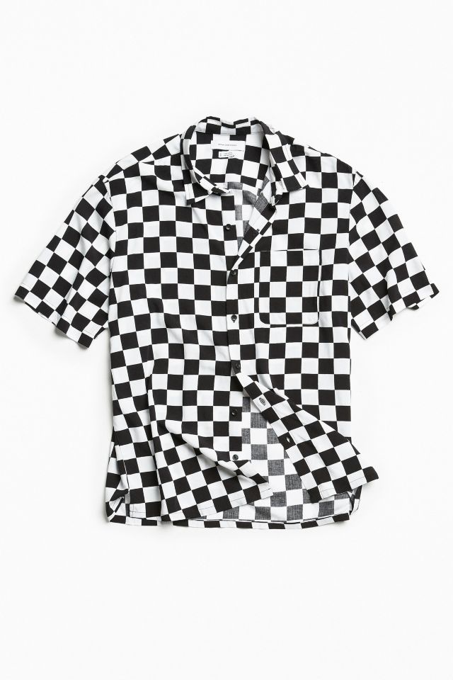 UO Checkered Rayon Short Sleeve Button-Down Shirt #1