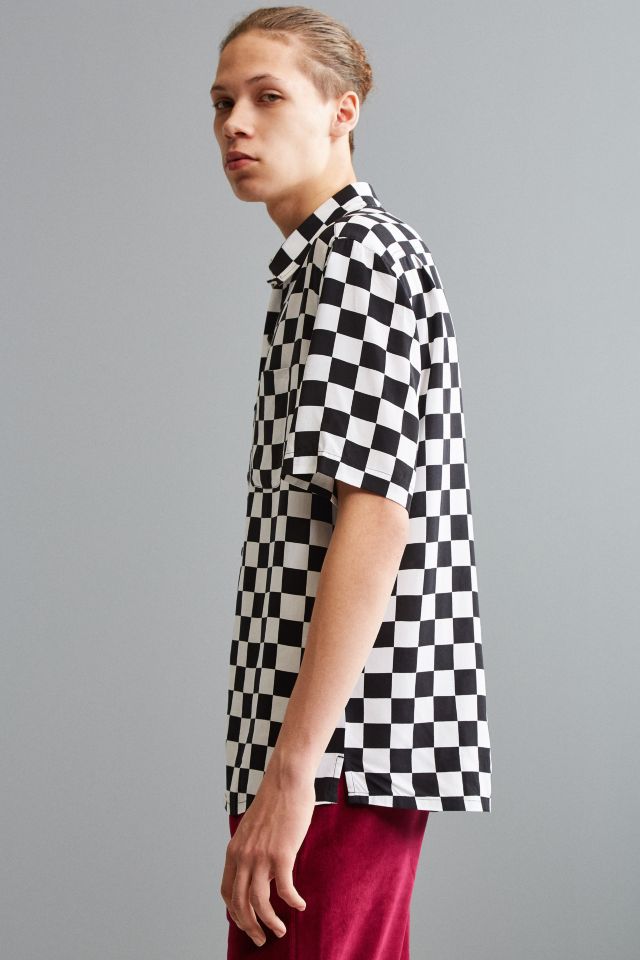 UO Checkered Rayon Short Sleeve Button-Down Shirt #3