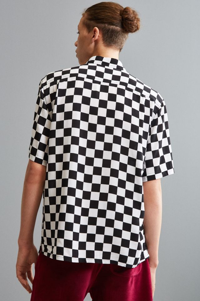 UO Checkered Rayon Short Sleeve Button-Down Shirt #4