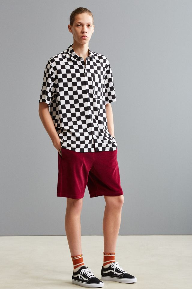 UO Checkered Rayon Short Sleeve Button-Down Shirt #5
