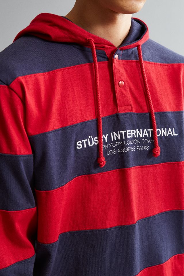 Stussy Stripe Embroidered Hooded Rugby Shirt #1