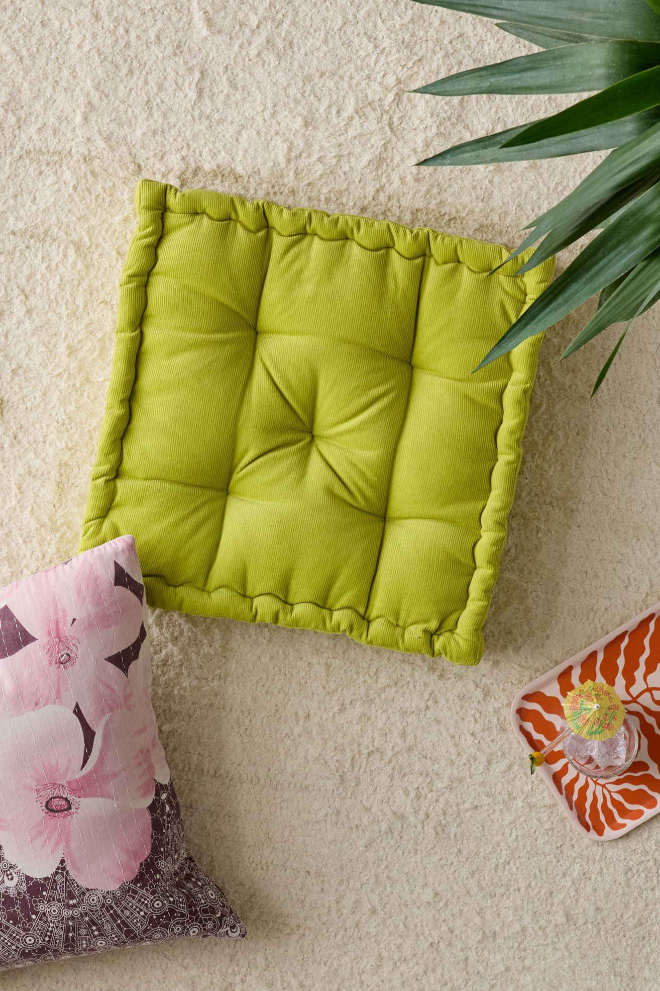 Washed Corduroy Floor Pillow - Apple Green, Regular, 18X18