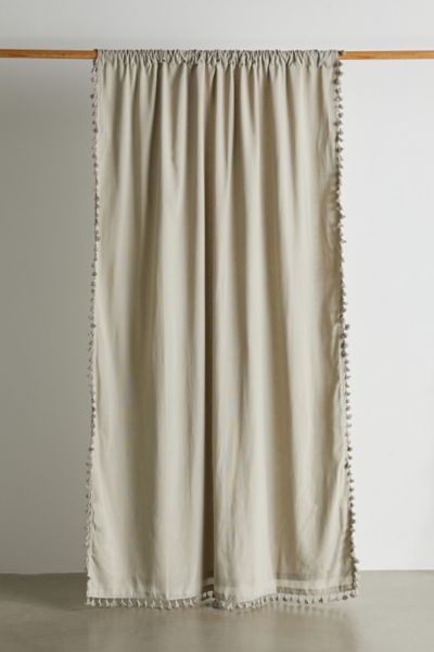 Urban Outfitters Palma Fringe Light Blocking Window Curtain In Khaki At  In Gray