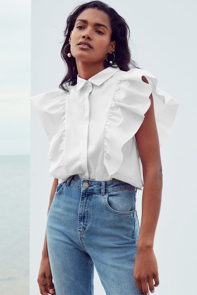 Ruffle button down store shirt