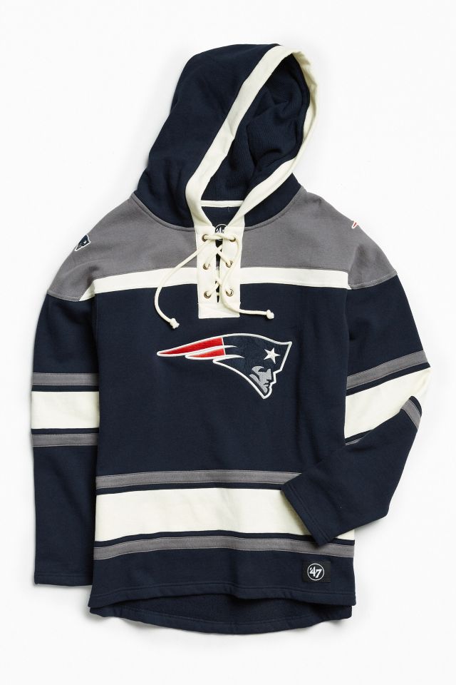 Men's '47 Royal New England Patriots Block Stripe Headline Pullover Hoodie