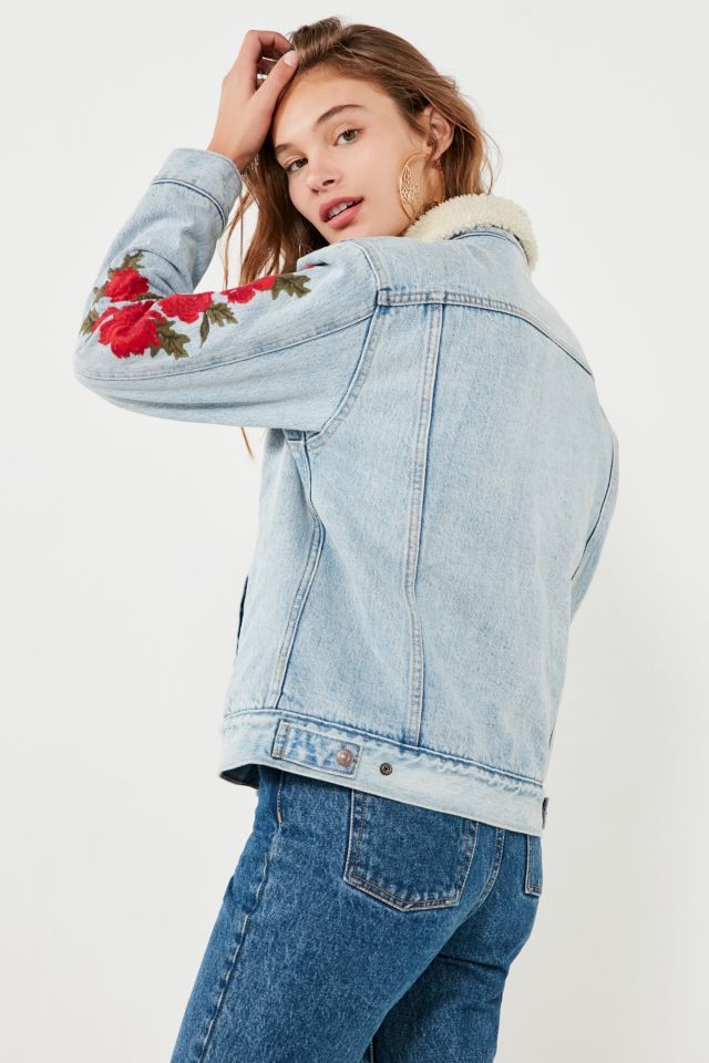 Levi’s Embroidered Rose Sherpa Ex-Boyfriend Denim Jacket #2